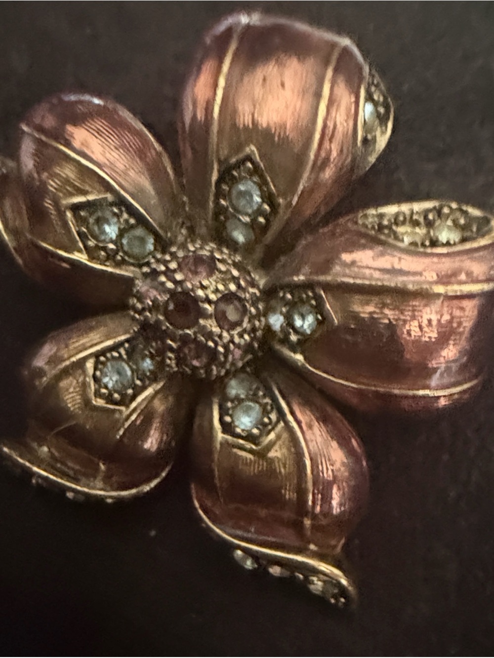 Monet Rose Gold Floral Brooch with Clear Rhinestones